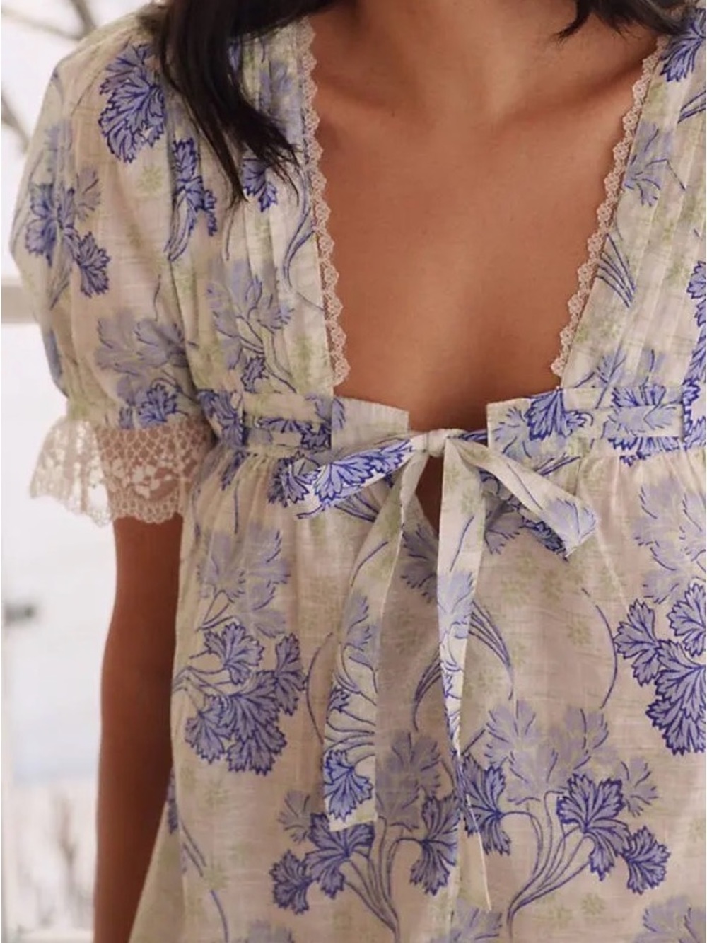 Anthropologie Lavender Floral Lace-Trim Romper - Picture 2 of 6